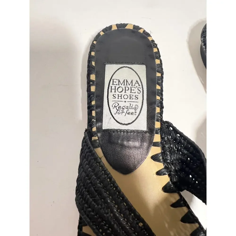 Emma Hope EUC Black Raffia H Sandal Slip On Slide Size 37 EU 7 US